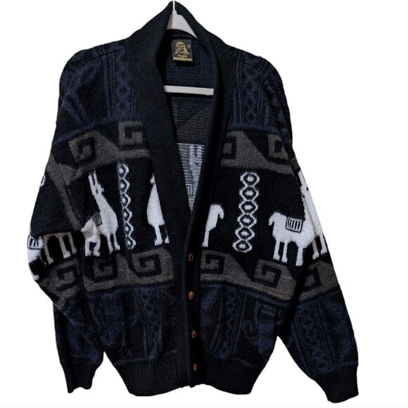 Vintage TEJIDOS RUMIÑAHUI 100% wool cardigan men's oversized alpaca long sleeve - Picture 1 of 11